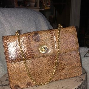 Vintage camel snakeskin handbag